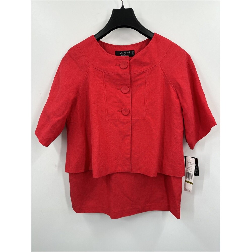 Larry Levine Skirt Suit 14p Red Linen Blend Short Sleeve Church Career NEW $200